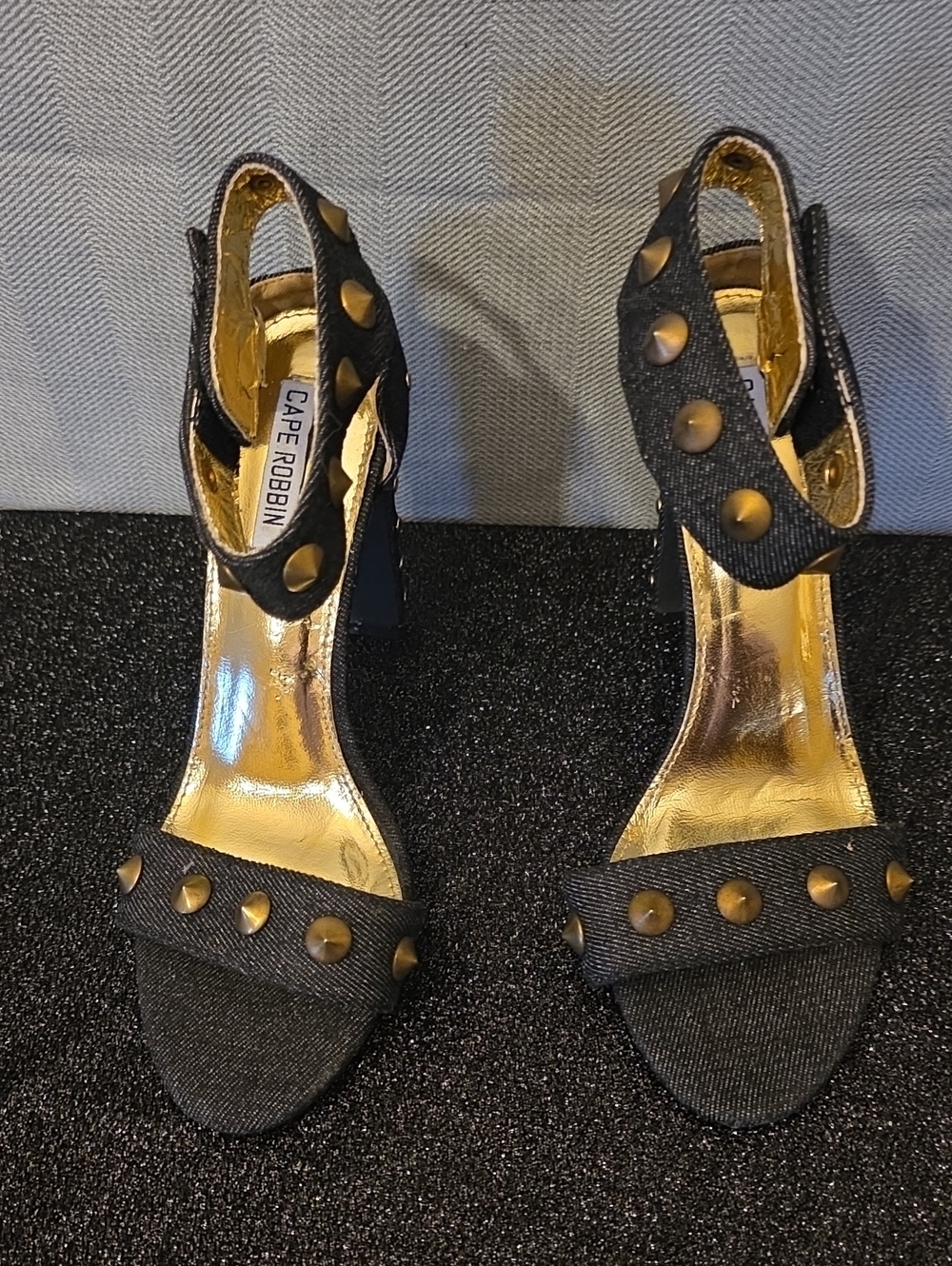 Cape Robbin Black Studded Gold-Inside High Heel Sandals